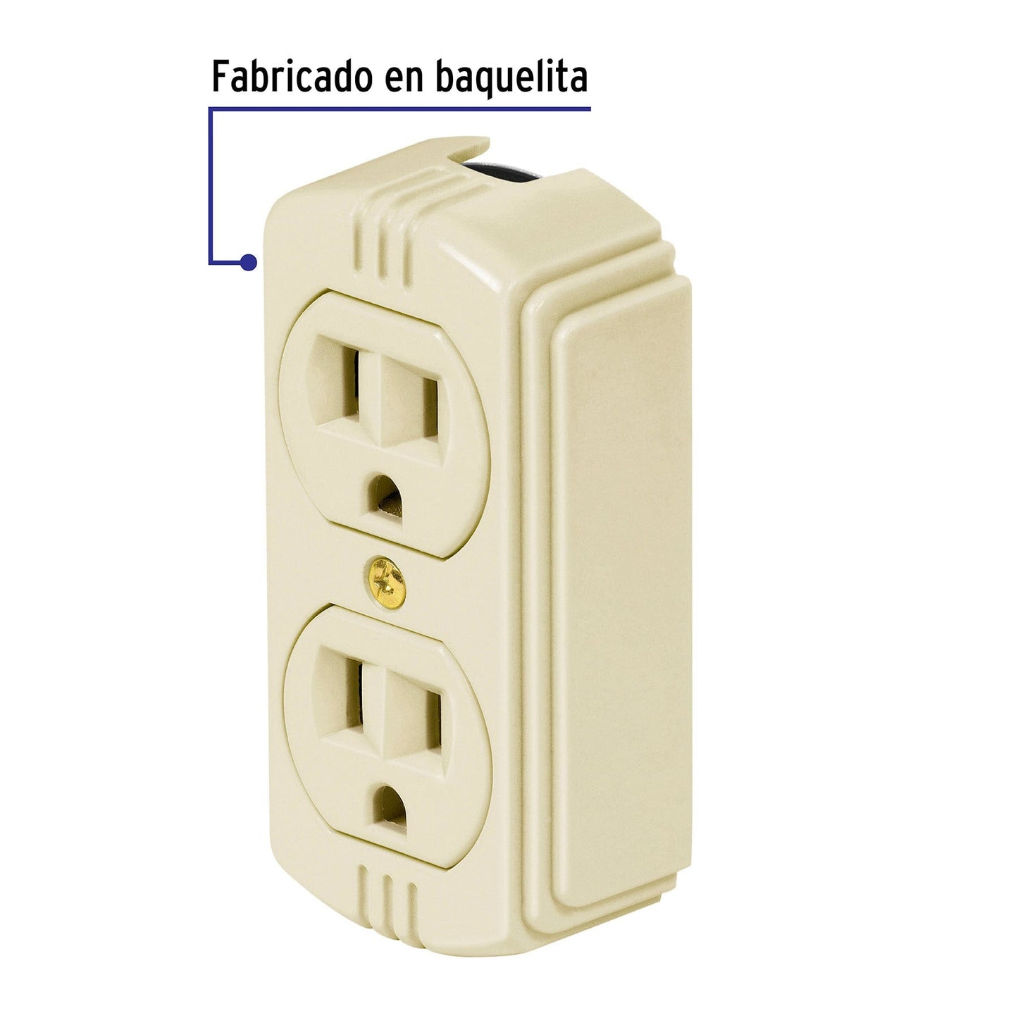 Contacto de sobreponer duplex, polarizado y aterrizado, marfil, Volteck