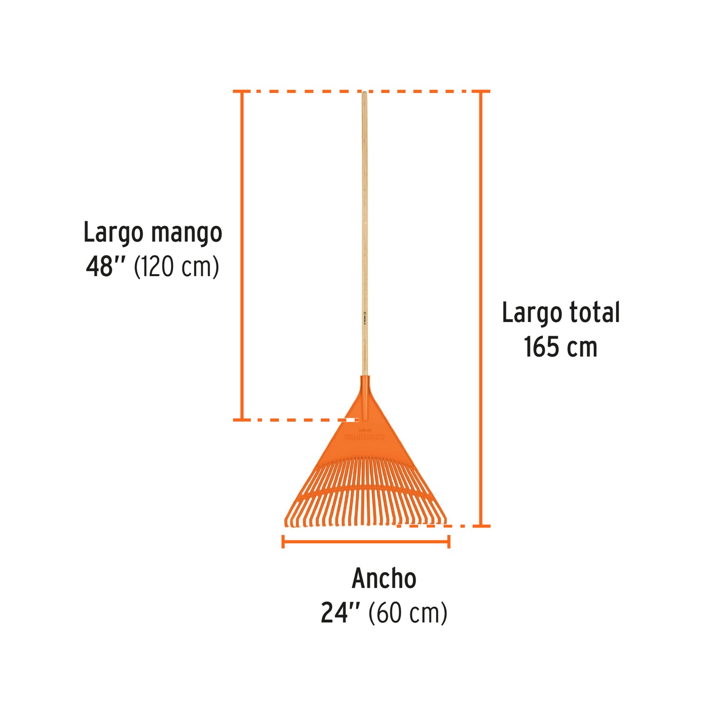 Escoba plástica rígida para jardín, 26 dientes, mango 48"